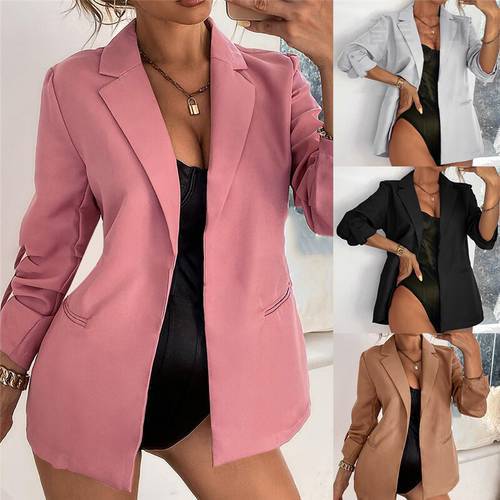 New Women Spring Blazer Jacket Fashion Basic Blazer Casual Solid Button Long Sleeve Work Suit Coat Office Lady Elegant Blazers