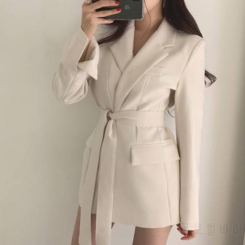 Office Ladies Blazer Dress Women Suits with Belt Outerwear Women&39s Jackets 2022 Long Sleeve Elegant White Black Jacket Female