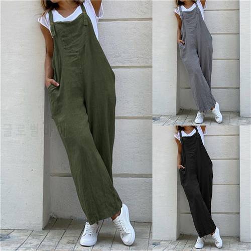 Women&39s Fashion Summer And Autumn Casual Jumpsuit Long Suspender Overalls Bib Pants Wide Leg Playsuit S- Wholesale
