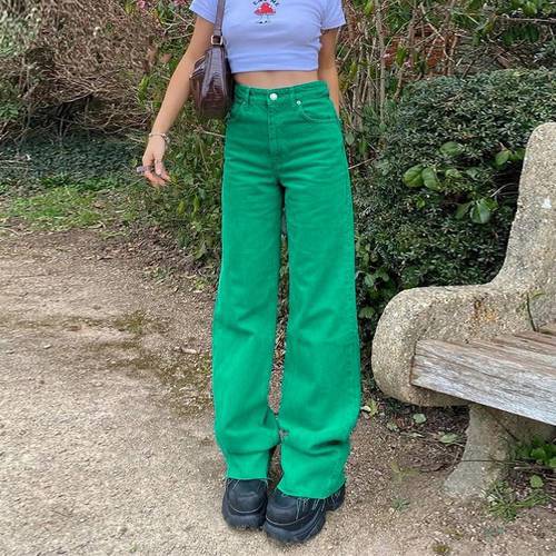 Y2K Streetwear Jeans Baggy Green Teenage Girls 2022 Summer Vintage Clothing Fashion Pink High Waist Denim Pants Women