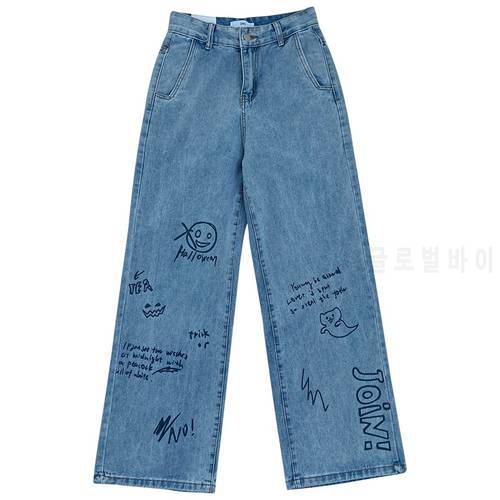 Women Jeans 2021 Spring Y2k Harajuku Streetwear High Waist Denim Trousers Leisure Baggy Vintage Blue Women Wide leg pants
