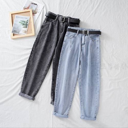 Korean Fashion Cotton Women Jeans Casual Ankle Length High Waist Denim Trousers Pants Without Belt Spring N0092