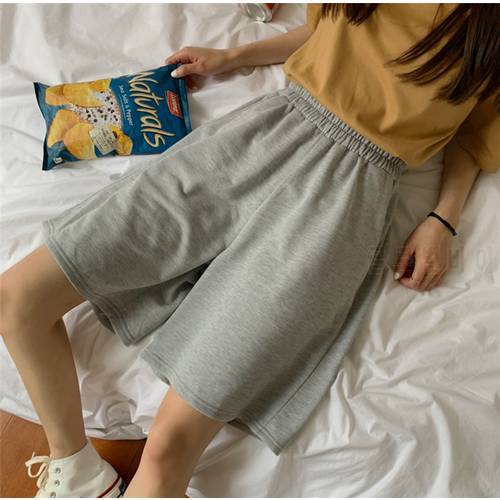 2021 Summer Fashion Solid Colour High Waist Shorts Harajuku Elasticity Loose Chic BF Wide-leg Casual Simple All-match Ins Style