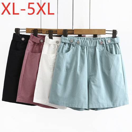 New 2021 Ladies Summer Plus Size Shorts For Women Large Loose Casual Loose Cotton Blue White Pocket Shorts 2XL 3XL 4XL 5XL