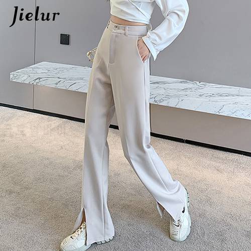 Jielur Fashion Black Trousers Suits Spring XS-2XL High Waist Casual Women&39s Pants Wide Leg Split Workwear Formal Pants Zipper