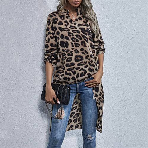 Leopard Womens Tops and Blouses Elegant Long Sleeve V Neck OL Shirt Eleagnt Ladies loose chemise femme Party Club Streetwear