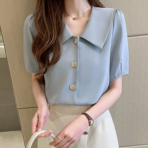 Chemisier Femme 2022 Summer Tops New Vintage Woman Clothes Short Sleeve Chiffon Shirt Women Blouse Button Korean Style Shirts