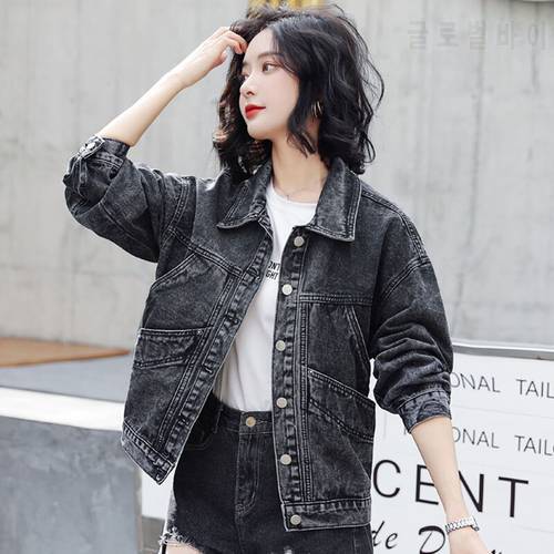 Vintage Denim Jacket Casual Jacket Denim Coat Women&39s Vintage Black Autumn 2022 New Korean-Style Long Sleeve Loose Coats 96B