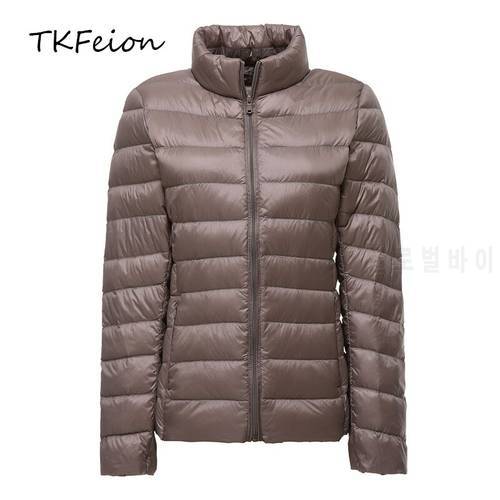 2021 Womens Fashion Jackets Spring Autumn Down Ultra-thin Light Ladies Coats Stand Collar Female Slim Fall Jacket Clothes Parkas