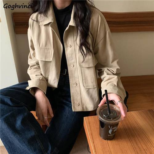 Jackets Womens Loose Turn-down Collar Korean Vintage New Autumn Casual Pockets Single-breasted Cargo Style Femme High Street 2XL