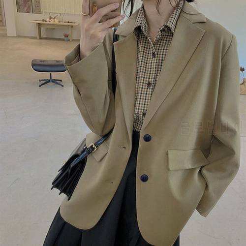 Jackets and Blazers Suit for Women Spring 2022 Loose Casual Khaki Black Office Blazer Jacket Female Oversize Women&39s Office Suit