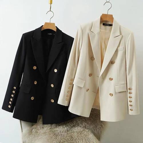Double-breasted Women&39s Blazer Streetwear 2022 Spring autumn Slim Long-sleeved Lady Suit Outwear Black Casual Female Blazer Coat