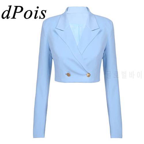 Women Office Ladies Lapel Blazer Jacket Work Business Suit Casual Long Sleeve Short Tops Femme Solid Color Outwear Coat Blazers
