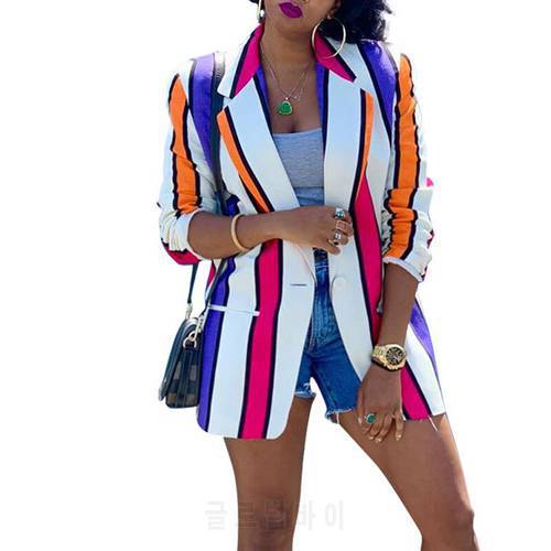 Blazers Women Fashion Street Multicolor Striped 2021 Spring Autumn New Mid Length Oversize Streetwear Single Button Blazer Suit
