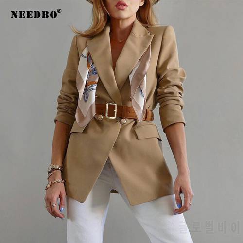 NEEDBO Jacket Women 2021 Casual Pockets Female Suits Coat Solid Color Outerwear Tops fashion casual suit Women&39s jacket