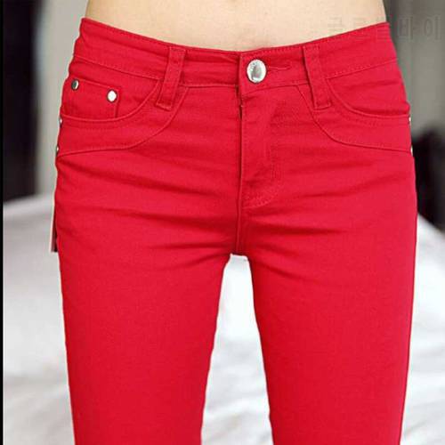 Woman Jeans Pants Cotton Skinny Spring Autumn Red Pencil Pants Pantalones Vaqueros Mujer