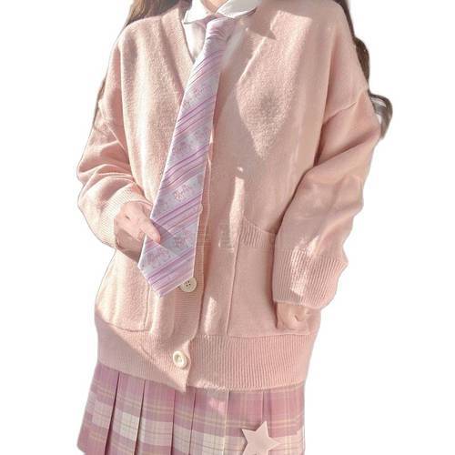 Japanese Kawaii JK Pink Knitted Cardigan Sweater Y2k Preppy Sweet Style Oversized Long Sleeve Tops Korean Fashion Women Clothes
