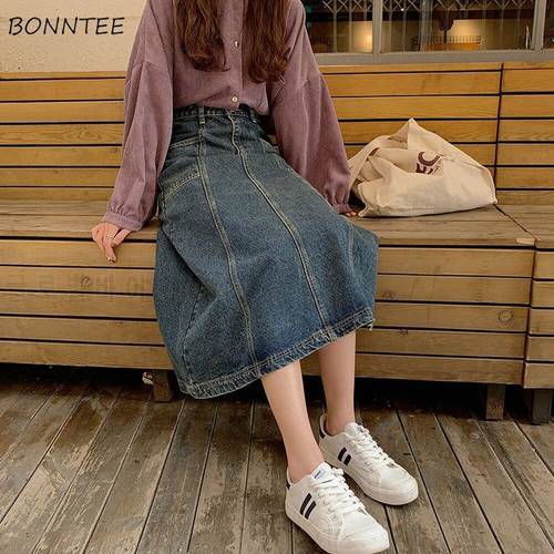 Empire Skirts Women Retro BF Style A-line Chic College Teens Denim Harajuku Skirt All-match Classic Daily Newesr Femme Clothing