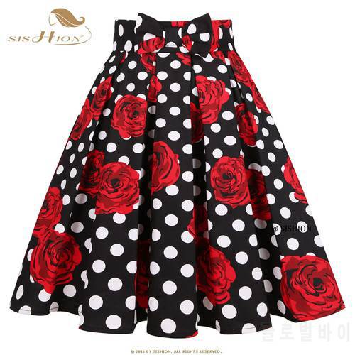 SISHION 2021 New Rose Printed Polka Dots Y2K Skirt SS0012 Harajuku Jupe Femme Vintage Cotton Women Summer Skater Pleated Skirt