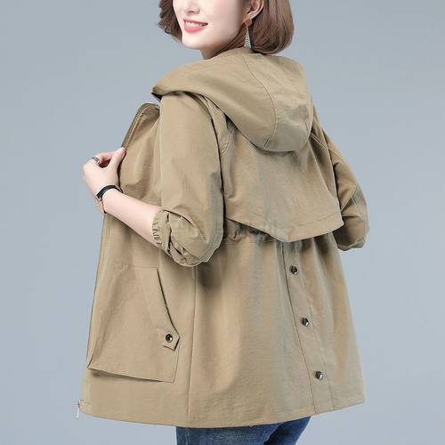 Women&39s Jackets 2022 New Autumn Windbreaker Famale Hooded Jacket Casual Basic Coat Loose Zipper Lightweight Outerwear