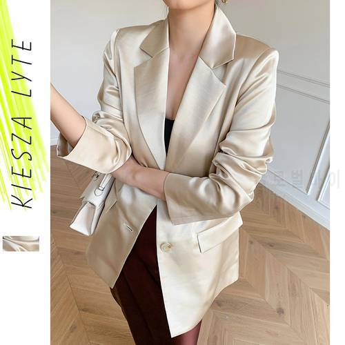 Women blazer suit jackets slim satin matte blazer for the lady 2020 summer feminino long sleeve thin suit jacket mujer