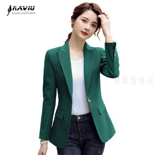 Naviu High Quality Wome Blazer Leisure Coat Cotton Long Sleeve Office Work Wear Uniform Tops