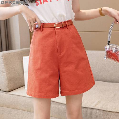 New Summer Streetwear Woman Shorts Fashion Korean Style Candy Colors Kawaii Short Femme Loose Wide Leg Shorts Women Orange Green