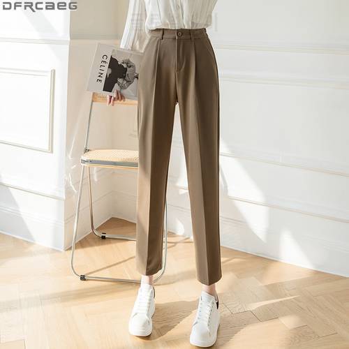 2022 Elegant Korean Women&39s Pants Spring Summer Loose Elastic High Waist Harem Trousers Female New White Black Brown Suit Pants