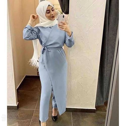 Office Lady Women Jumpsuits Party Fashion Rompers Muslim Clothing Long Sleeve Elegant Bodysuits Straight Jumpsuits LR396