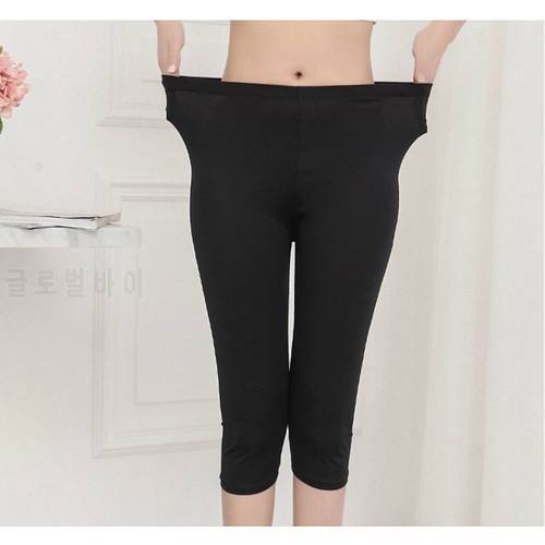lady summer knee length solid black capris women slim fitted pencil short pants female mujer stretch leggings
