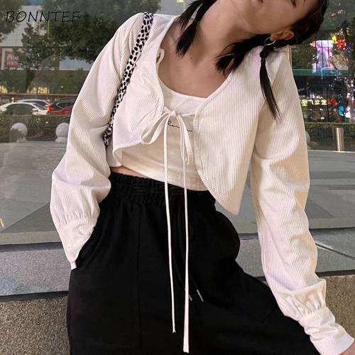 Cardigan Women Lace Up Loose Cropped Student Sweet Cute Leisure Simple Comfortable Summer Sun-proof Trendy Ulzzang Female New