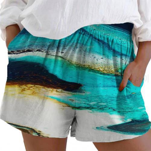 2021 Summer Colorful Comfortable Women Floral Print Loose Thin Elastic Waist Pocket Casual Shorts for Daily Beach Sport