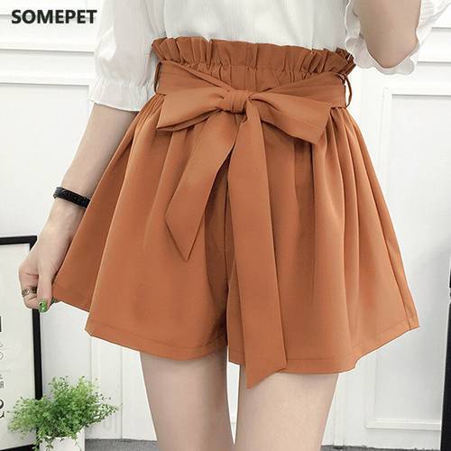 Shorts Women Korean Style Casual Chic Simple High Quality Womens All-match Loose Elastic Waist Solid Sashes Elegant Clothing