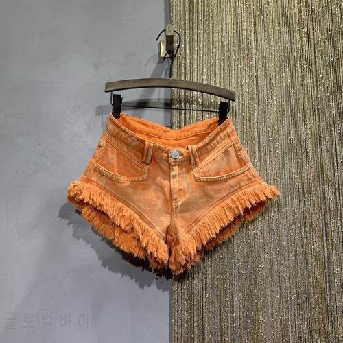 Orange Jean Shorts Spring Summer 2021 New Personality Fashion Low-waisted Tassel Shorts for Women Pantalones Cortos De Mujer