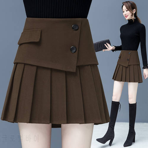 Women&39s Pleated Skirt Autumn and Winter Short Skirt High Waist A- Line Woman Skirts Faldas Jupe