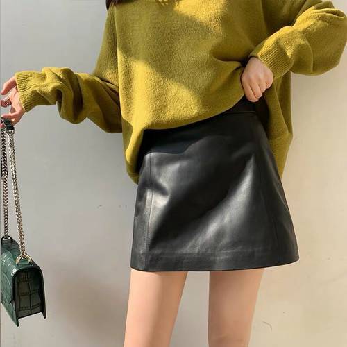 Sheepskin Leather Skirt Women 2022 Za Fashion New High Waist Skirt Spring Autumn Slim Mini Skirt Genuine Leather Shorts Boots