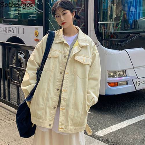 Denim Women Jackets Solid Pockets Single Breasted PopularVintage Retro Street Style Ins Ulzzang Korean Fashion Female Coats