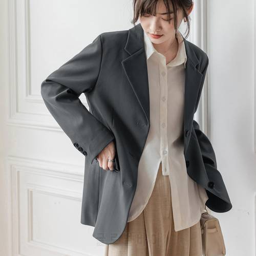 Spring Three Button Women Jacket Korean Loose Style Office Lady Blazers For Women Formal Blaizer Feminino Blue Grey