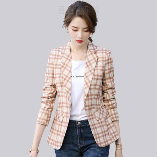 Elegant Plaid Half Sleeve Blazers Jackets Coat for Women Spring Summer Business Work Wear OL Styles Blazer Professional Blaser