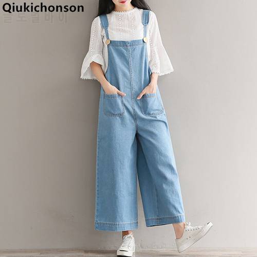 Qiukichonson Wide Leg Jumpsuit With Pockets Spring Summer Womens Rompers Plus Size Jumpsuits Mori Girl Denim Overalls 4XL 5XL