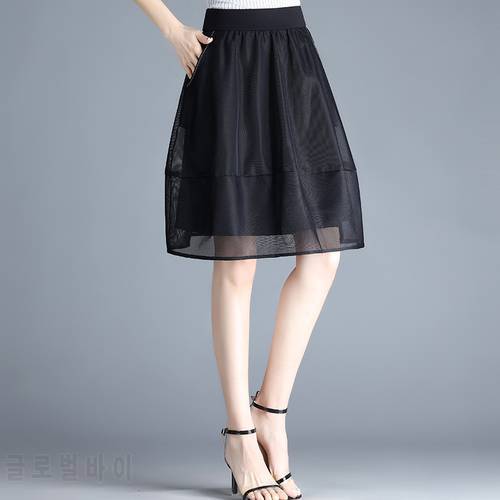 Black Gauze Skirt Female Summer Short Organza Lantern Skirt Was Thin A-Line Half Skirt Korean Style hippie skirts for women