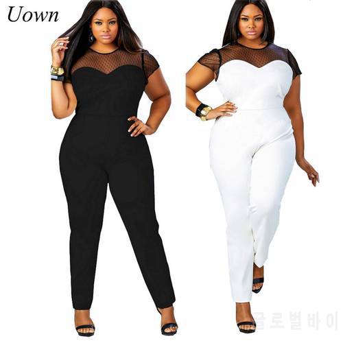 2022 Womens Jumpsuits Summer Casual Overalls Rompers Mesh Patchwork Bodycon Playsuits Long Pant Ladies Bodysuits