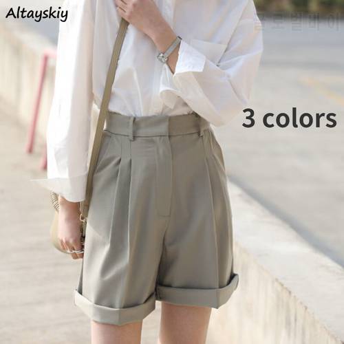 Shorts Women Casual 3 Colors Simple Solid All-match Loose High Waist Trendy Comfortable Pockets Office Lady Elegant Chic Student