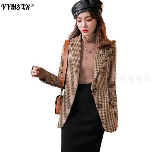 S-4XL Women&39s Autumn and Winter Office Suit High Quality 2022 New Temperament Single-breasted Plaid Ladies Jacket