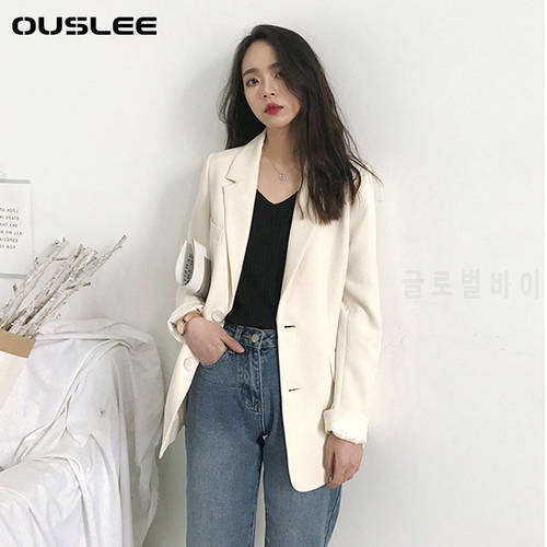 OUSLEE Spring Casual Blazer Jacket Women Autumn Office Black Blazers Female Work Suit Coat Office Lady Solid Slim Outerwear