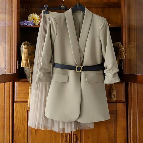 Blazers for Women Elegant Solid Khaki Black Jacket Blazer with Belt Office Lady Dress and Blazer Mujer Spring Autumn Coats