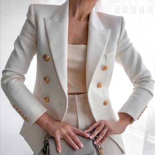 Office Lady Solid Color Double Breasted Blazer Autumn Skin-friendly Turndown Collar Long Sleeve Lapel Suit Jacket for Working