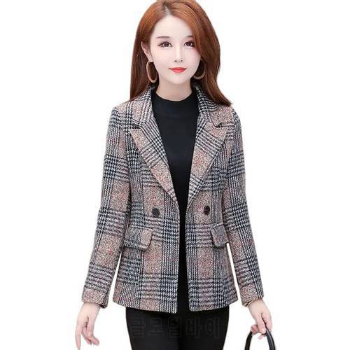 Women&39s lattice Woolen Suit Jacket Korean 2021New Autumn Short Suits Woolen Coats Women Casual Slim Blazer Coats Female