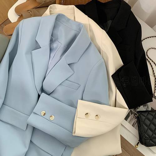 2021 New Solid Blue Black Color Long Sleeve Women Blazer Korean High Fashion Trendy Women Kacket Coat for Office Lady