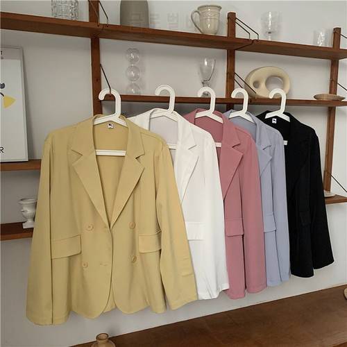 Women Coats and Jackets Spring2023 Fashion Ladies Thin Double-breasted Blazer Oversize Casual Solid Outwear Female Office Suits